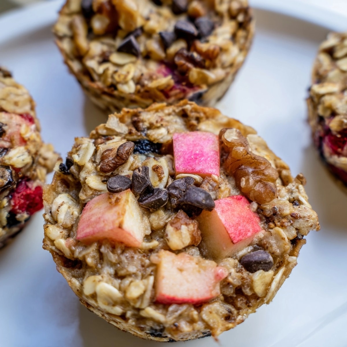 Warm, homemade Baked Oatmeal Cups with diced apples served with creamy yogurt.