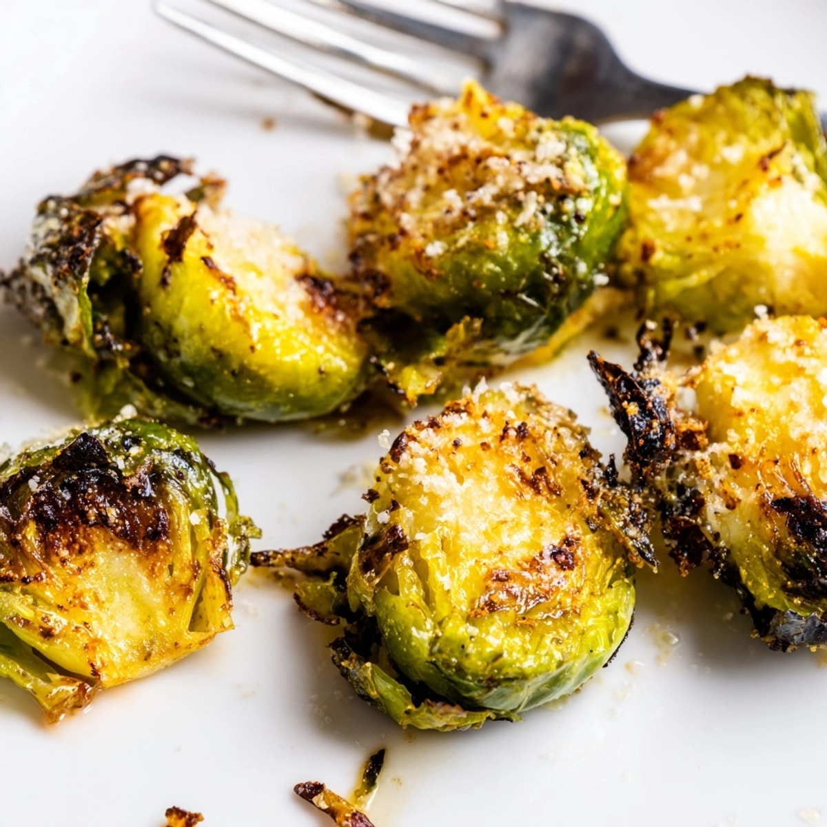 Golden, crispy oven-roasted Smashed Brussels Sprouts recipe, speckled with smoked paprika, ready to serve hot.