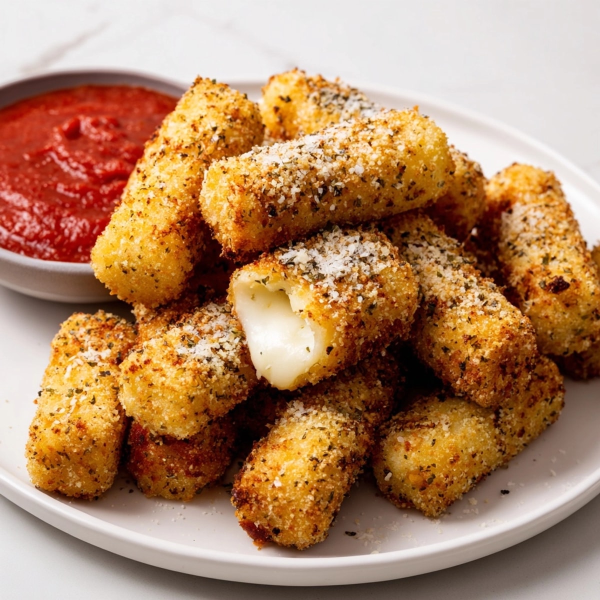 Easy air fryer mozzarella sticks recipe; enjoy these crunchy, cheesy bites in under ten minutes.