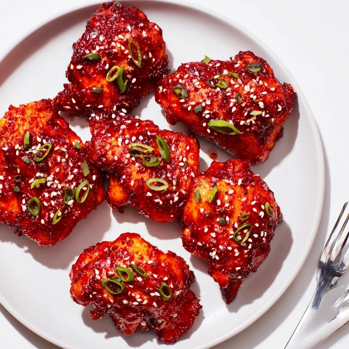 Easy weeknight Gochujang-Glazed Chicken Thighs: tender baked chicken with a richly flavored sauce.