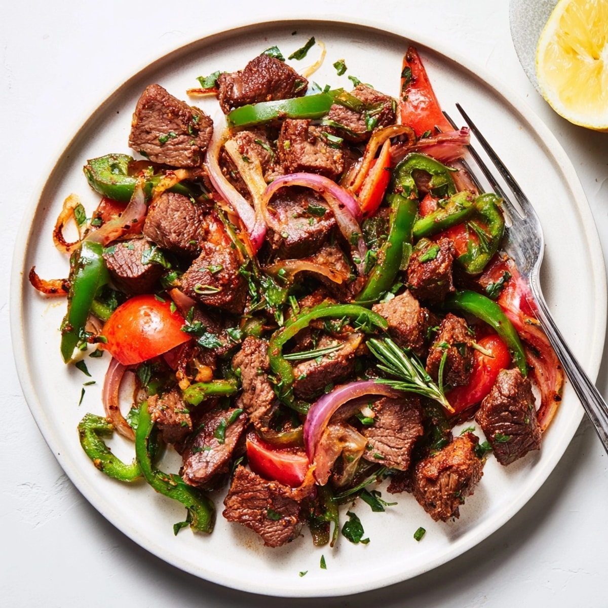 Savory Ethiopian Siga Tibs recipe: tender beef sautéed with vibrant peppers and aromatic spices.