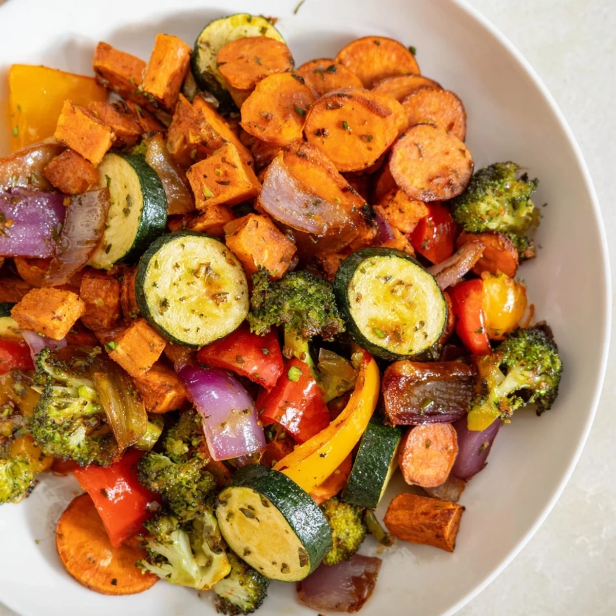 Oven-roasted veggies with caramelized edges, a healthy and flavorful side dish option for dinner.