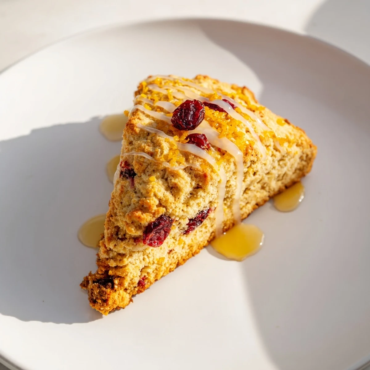 Freshly baked orange cranberry scones showing a soft, crumbly texture, ideal for serving with tea.