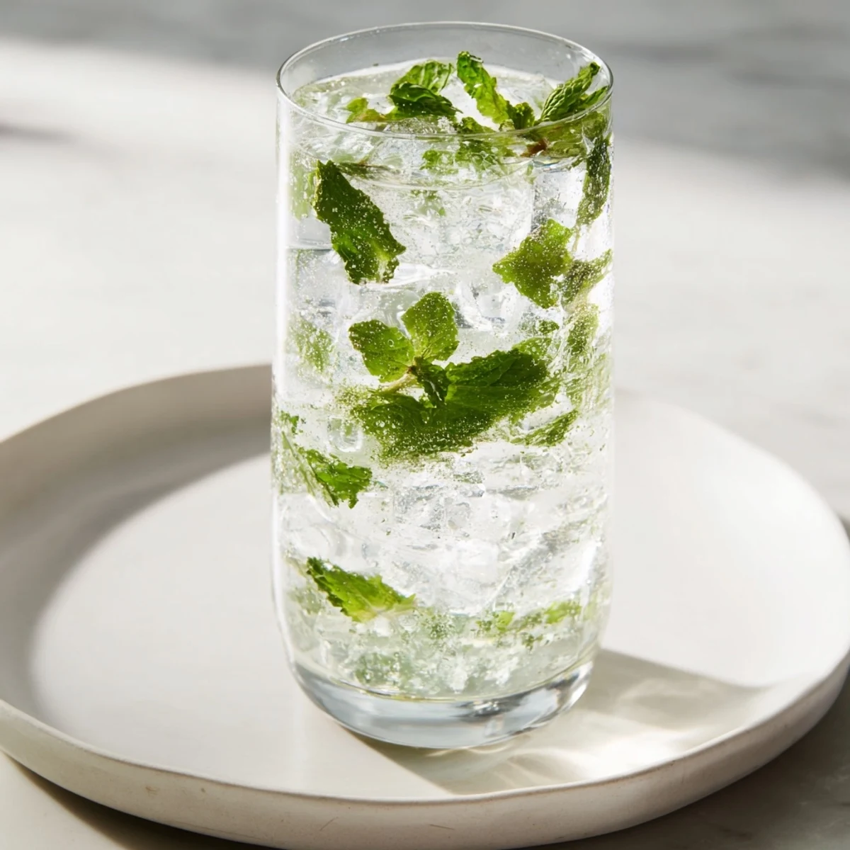 Close-up of vibrant green Peppermint Cordial, a homemade liqueur made with fresh mint.