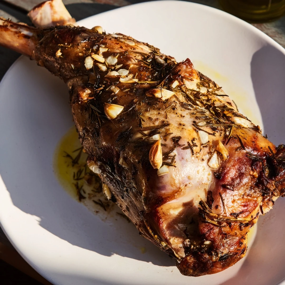 Savor the aroma of rosemary on this slow roasted leg of lamb, a hearty and flavorful dinner delight.