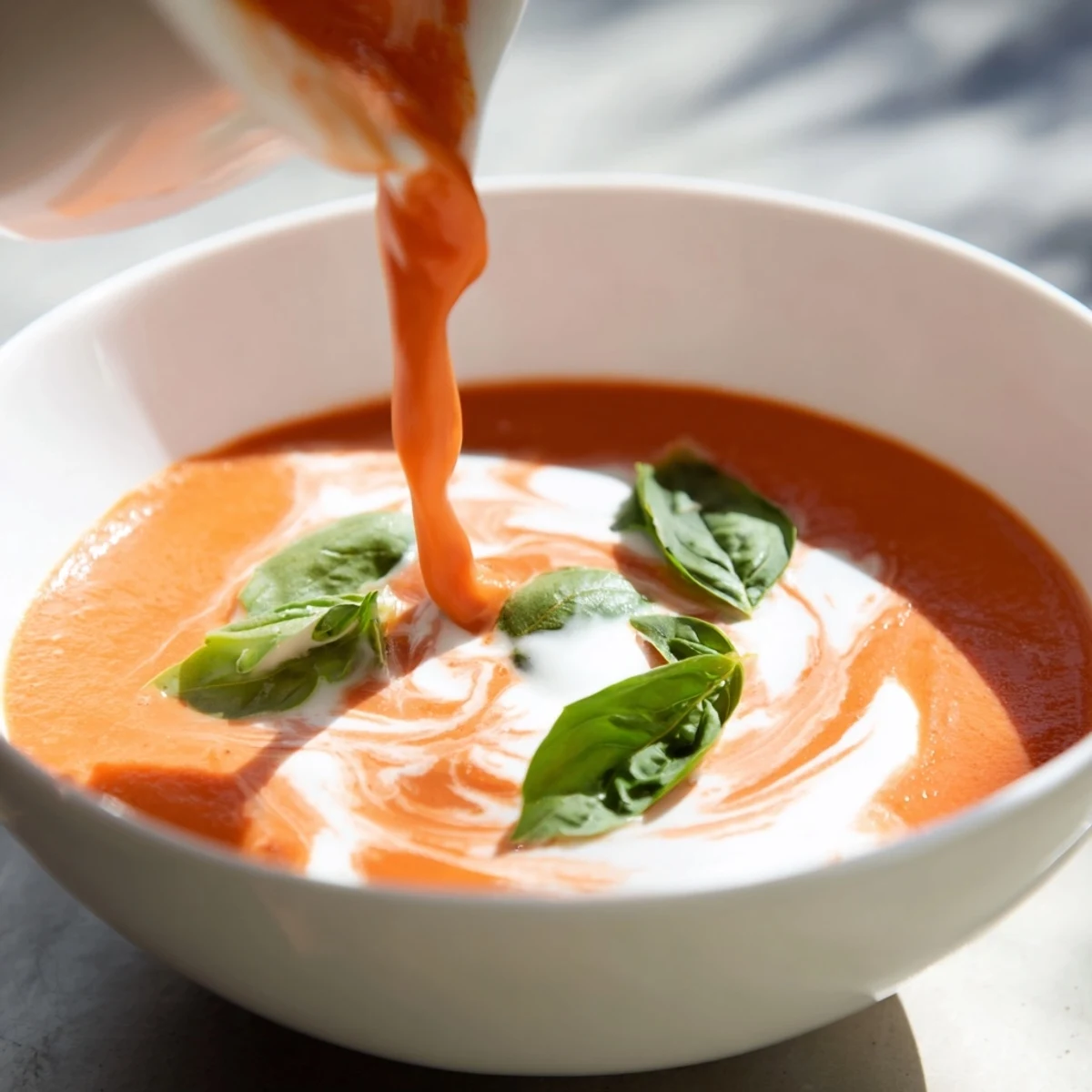 Rich and velvety Creamy Tomato Bisque, perfect for dipping crusty bread, a comforting meal.