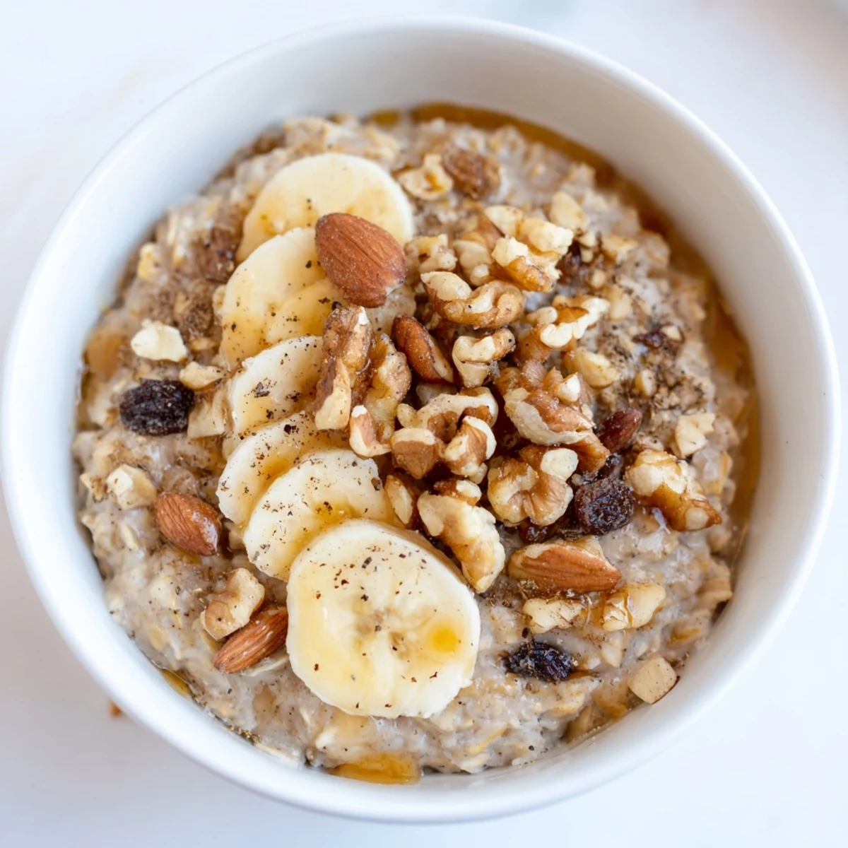 Creamy, spiced warm chai spice oatmeal, offering a blend of sweet and savory morning flavors.