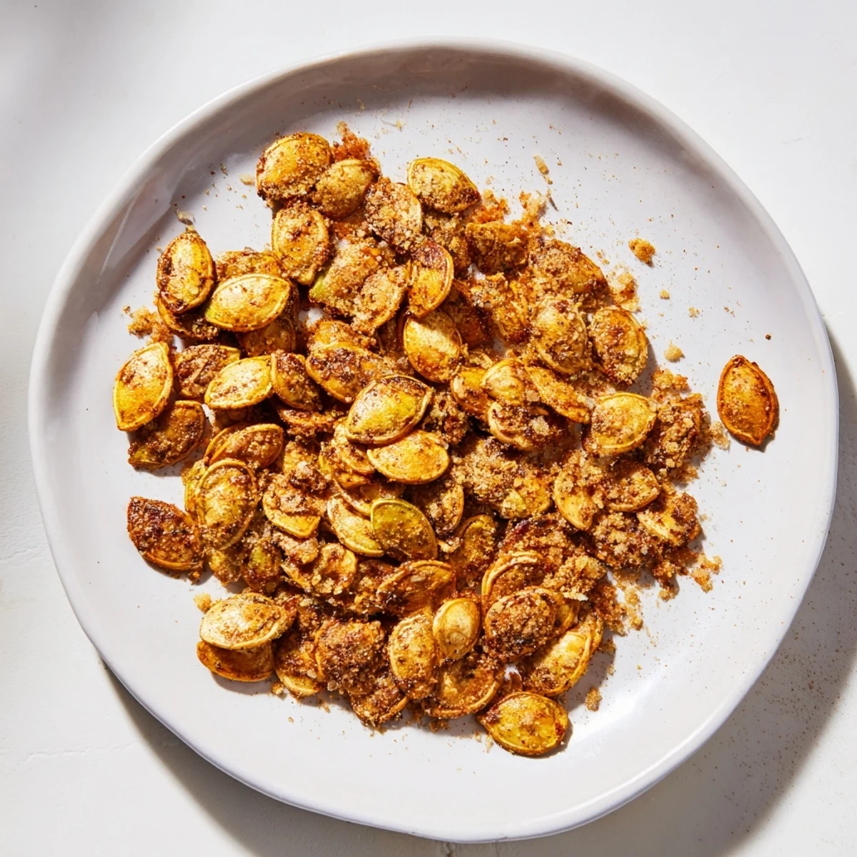 A close-up of savory Spiced Roasted Pumpkin Seeds, roasted to golden crispiness and ready to enjoy.