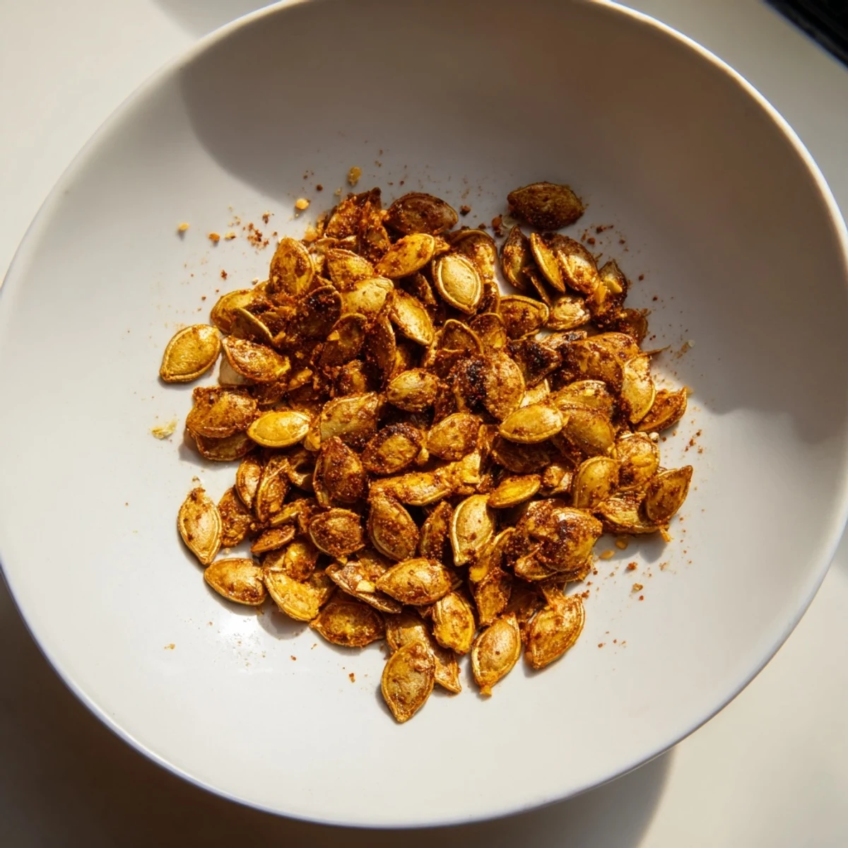 Golden, crunchy Spiced Roasted Pumpkin Seeds, perfectly seasoned with paprika and cumin, perfect snack.