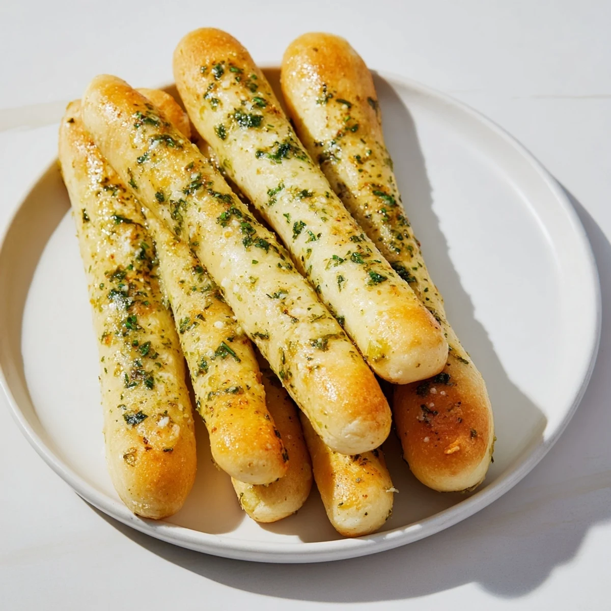 Golden, fragrant Garlic Herb Breadsticks straight from the oven, ready to be served warm.