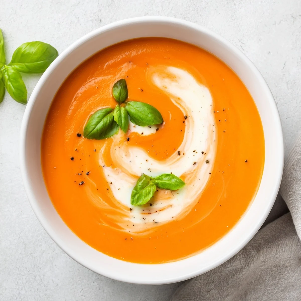 A steaming bowl of creamy tomato bisque, a comforting classic, ready for a cozy meal.
