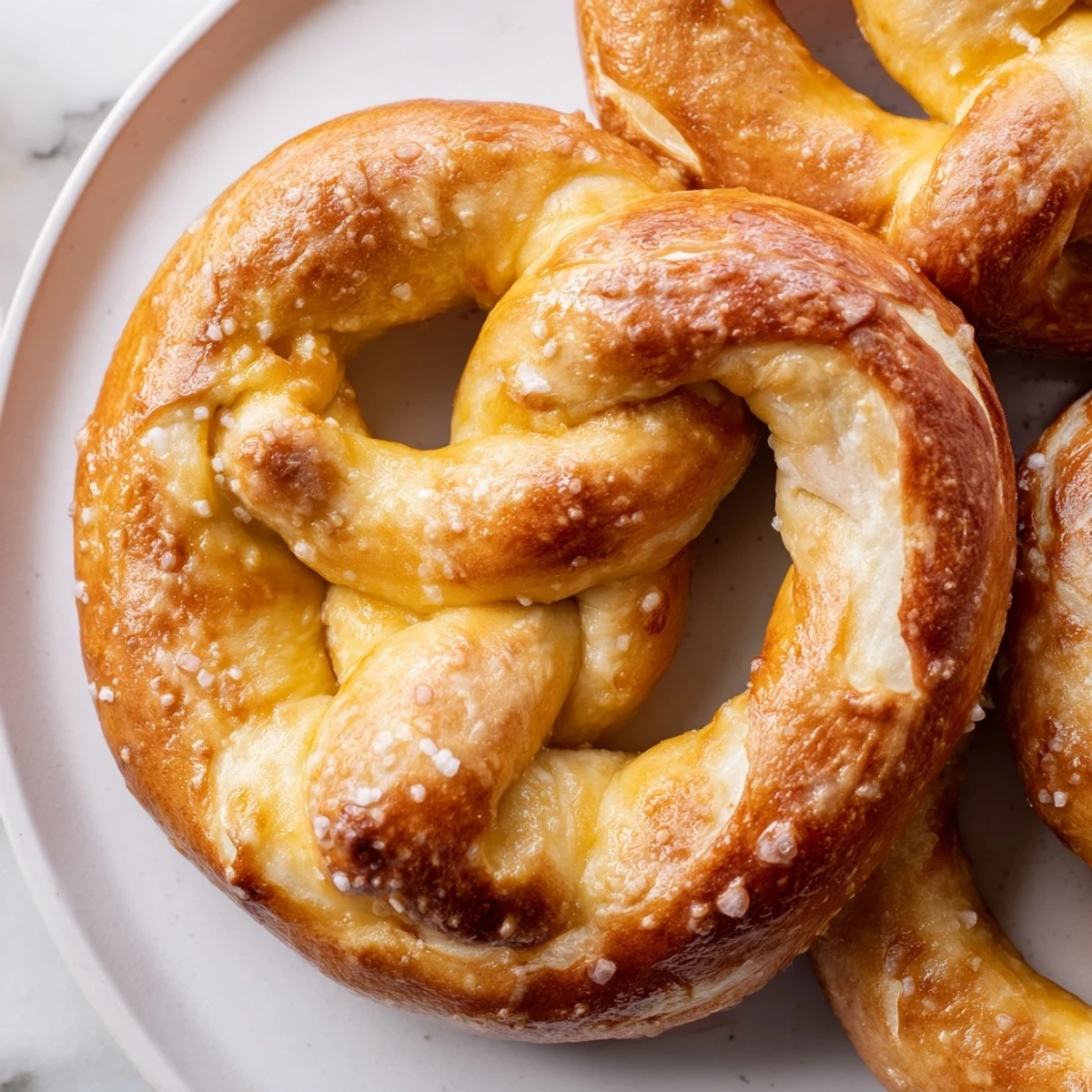 Perfectly baked warm soft pretzels, with a delightful chewy texture, smelling of yeast and fresh baking.