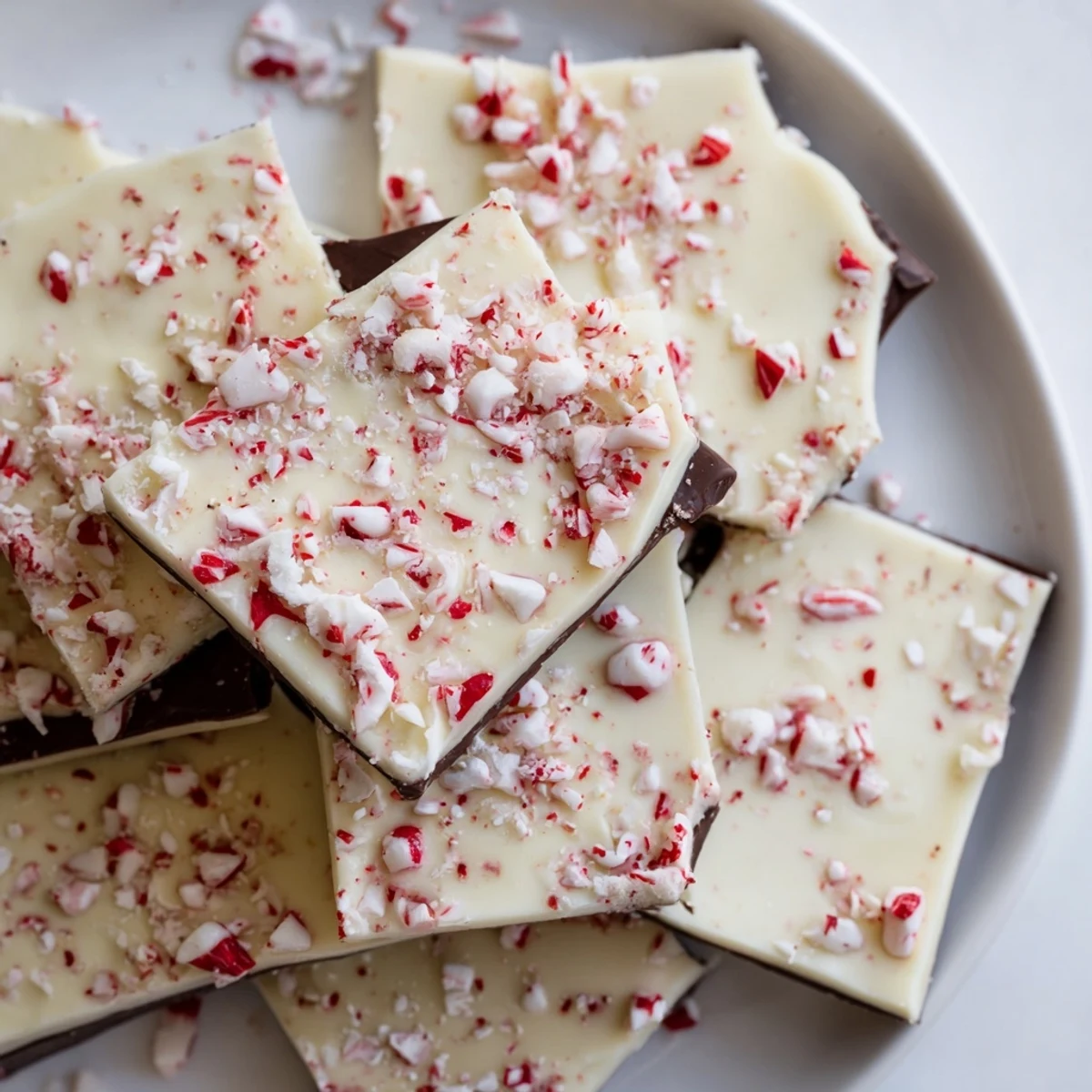 Rich, dark chocolate forms the base of this vibrant Peppermint Bark, topped with a minty white chocolate layer.