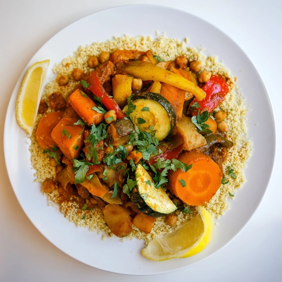 A vibrant bowl of Winter Vegetable Tagine, showcasing tender root vegetables in a spiced sauce.