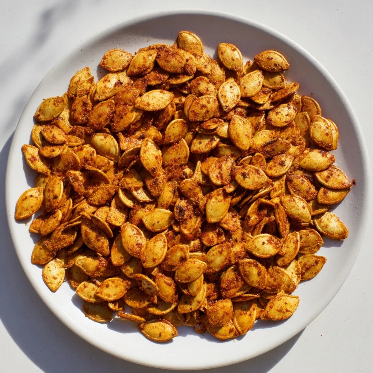 A bowl piled high with savory Roasted Pumpkin Seeds—the ideal gluten-free snack, seasoned and ready.