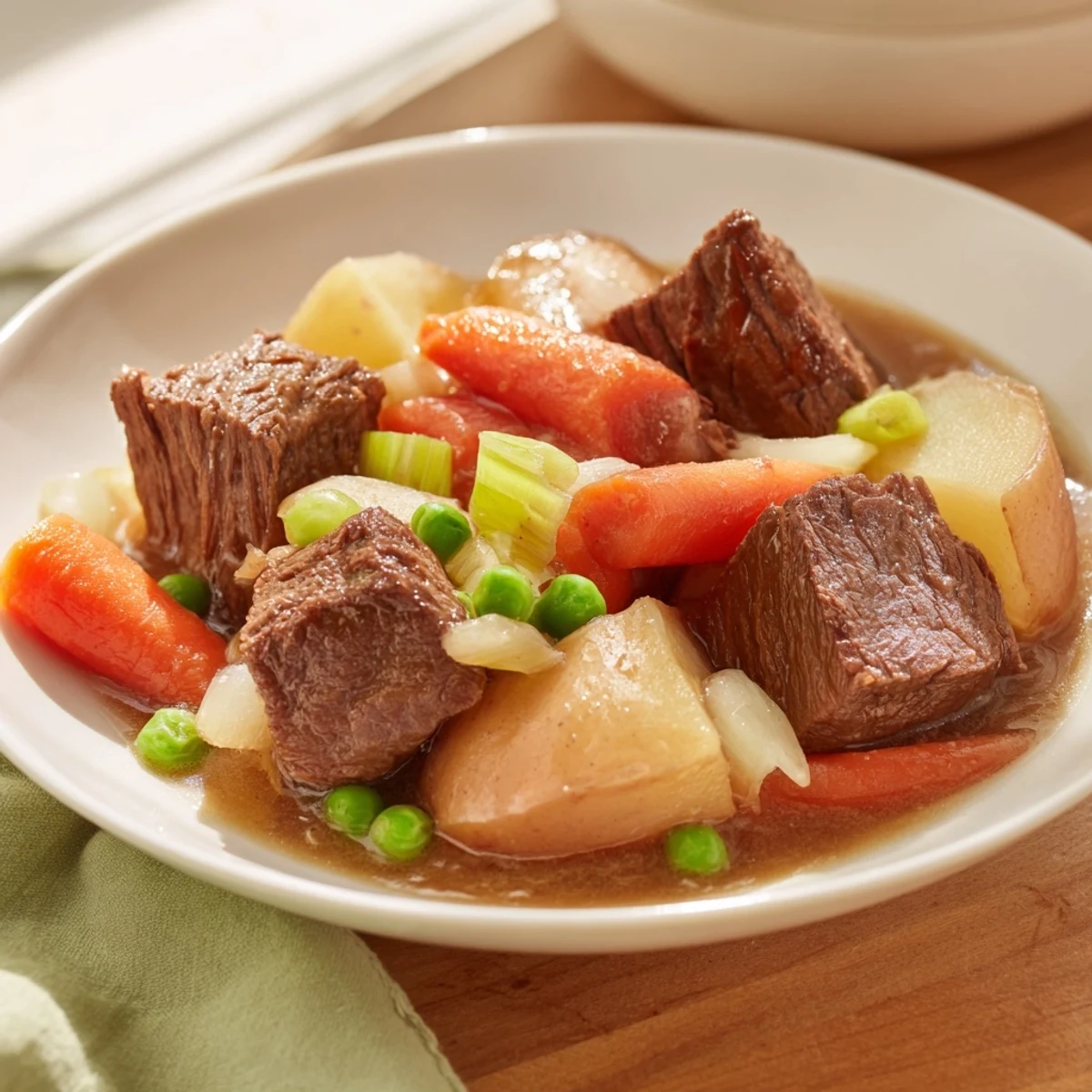 This comforting Slow Cooked Beef Stew features rich broth and melt-in-your-mouth beef: perfect for a chilly night.