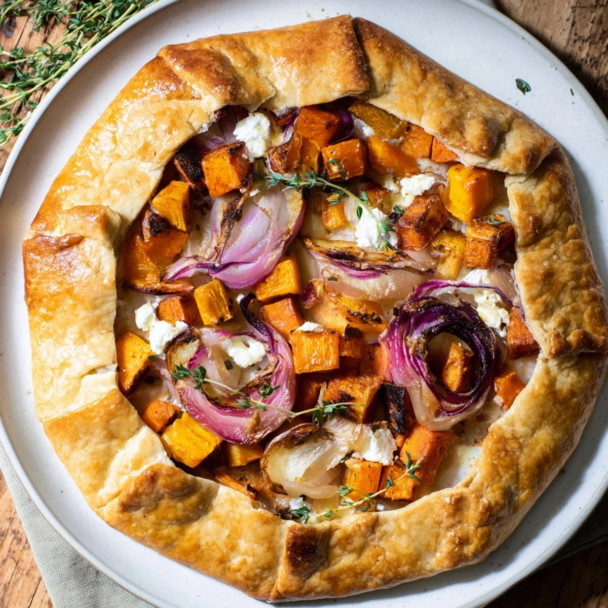 Slices of savory Roasted Butternut Squash and Apple Galette, revealing tender filling and a crisp crust.