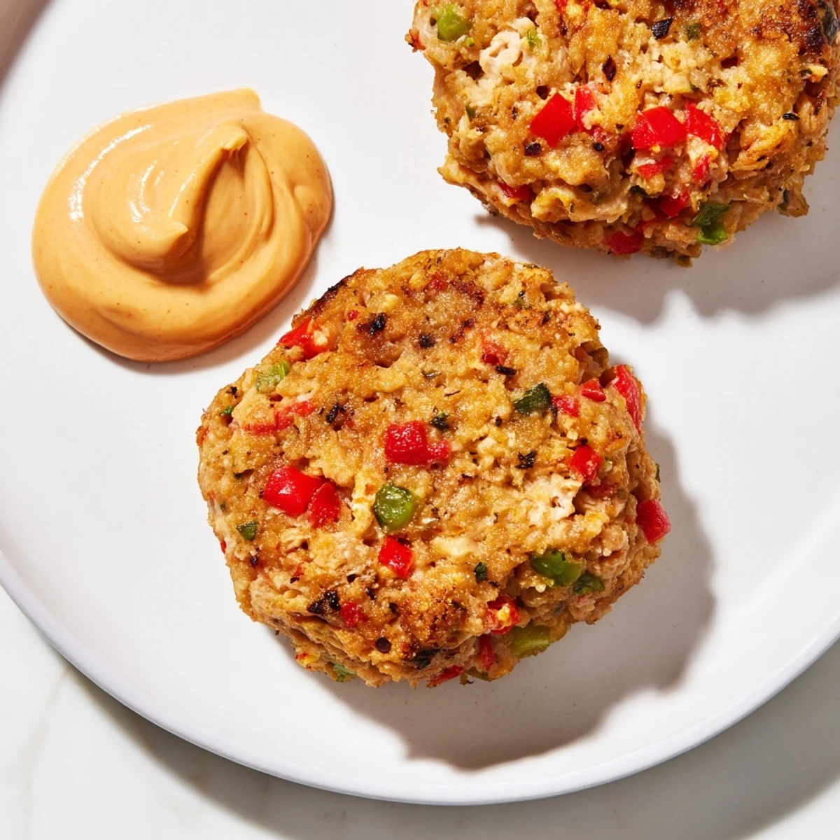 Golden-brown Spicy Tuna Cakes served with a creamy and smoky chipotle mayo for dipping.