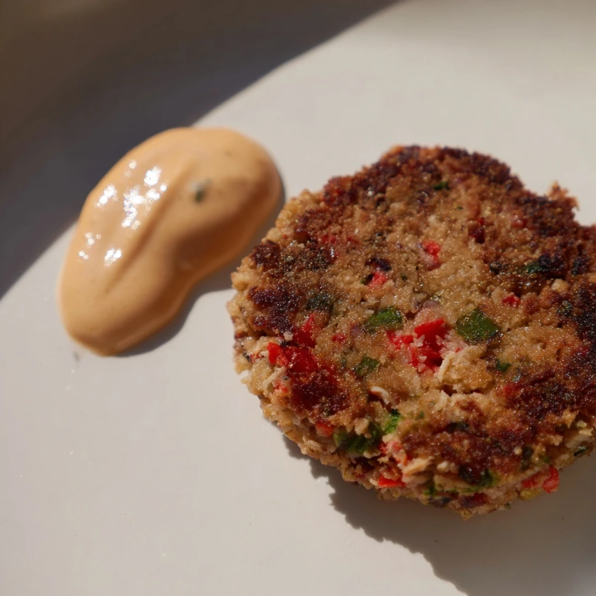 Savory Spicy Tuna Cakes with visible flecks of red pepper, perfect for a pescatarian meal.