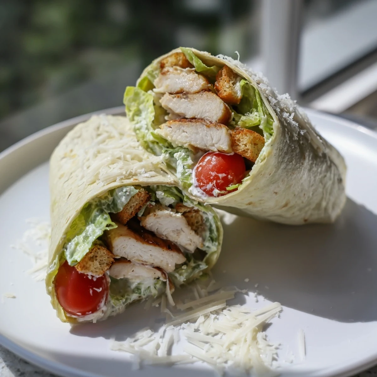 Savory Chicken Caesar Wraps, filled with grilled chicken and fresh ingredients, enticing meal option.