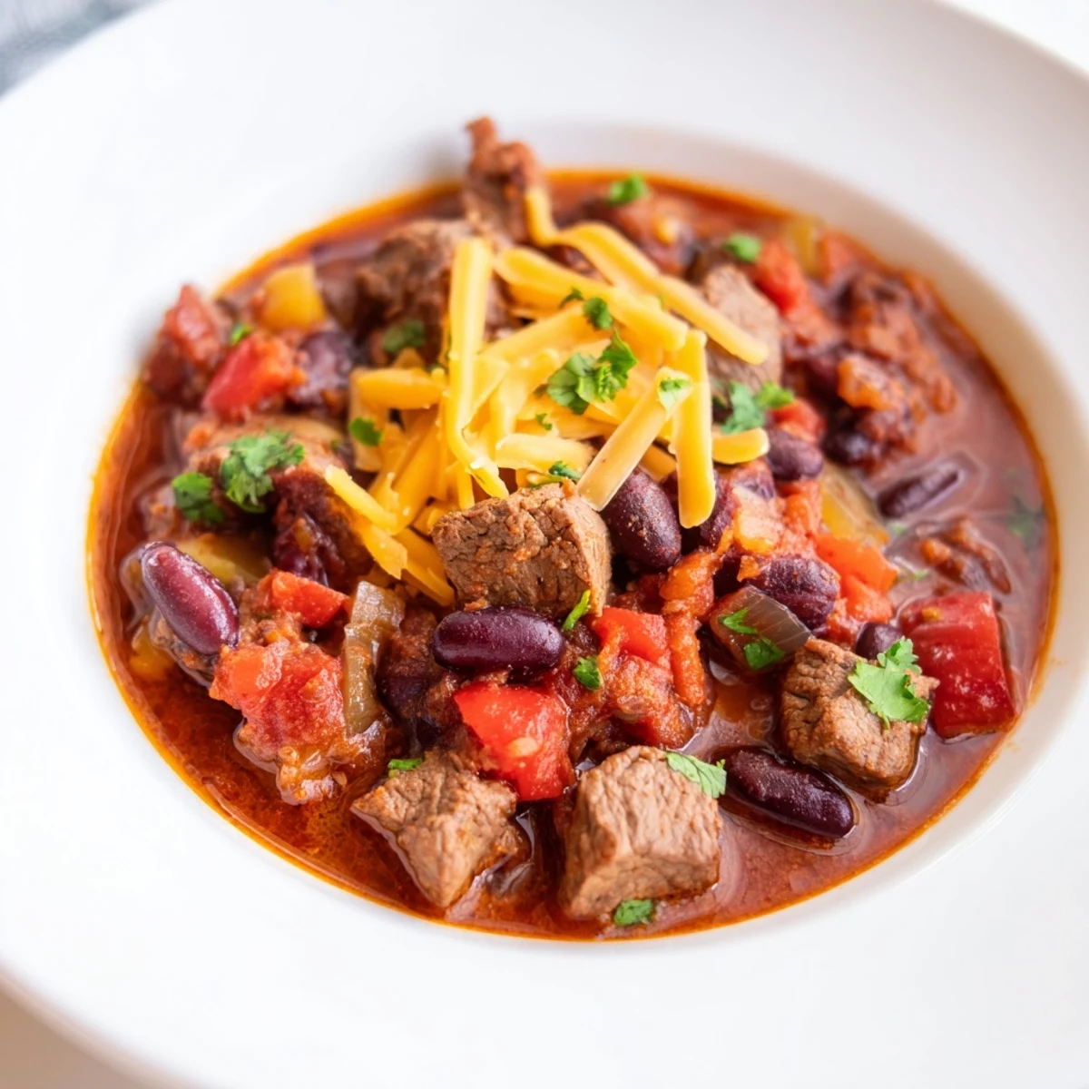 Hearty slow cooker beef chili, brimming with flavor, perfect comfort food for a chilly evening.
