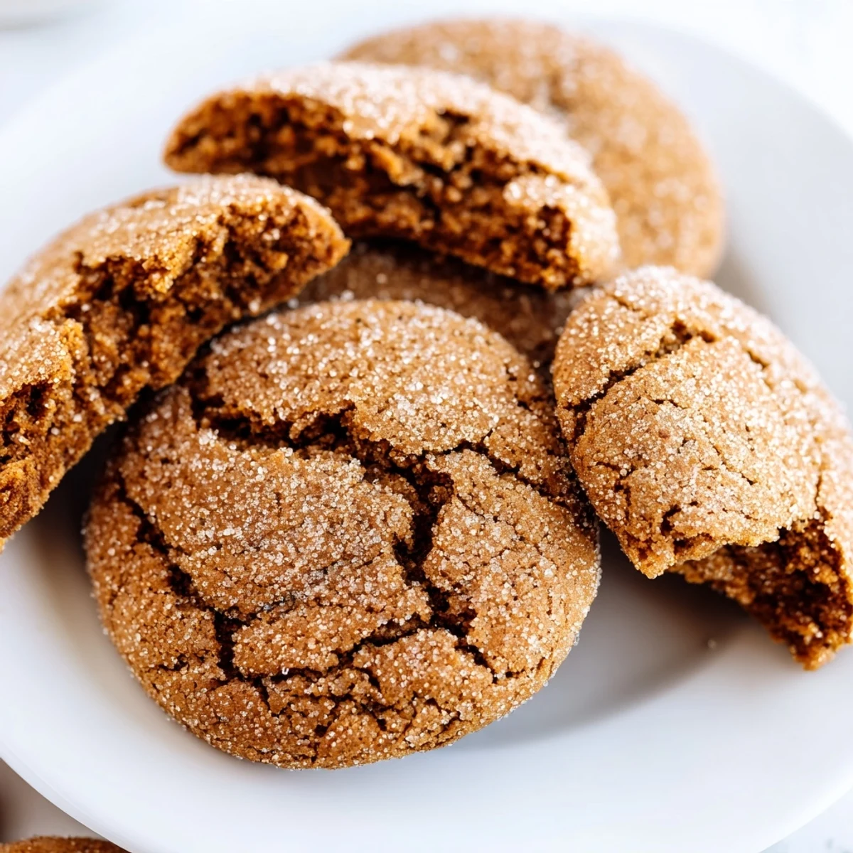 Golden brown Soft Molasses and Ginger Cookies rolled in sparkling sugar, with warm, inviting spices.