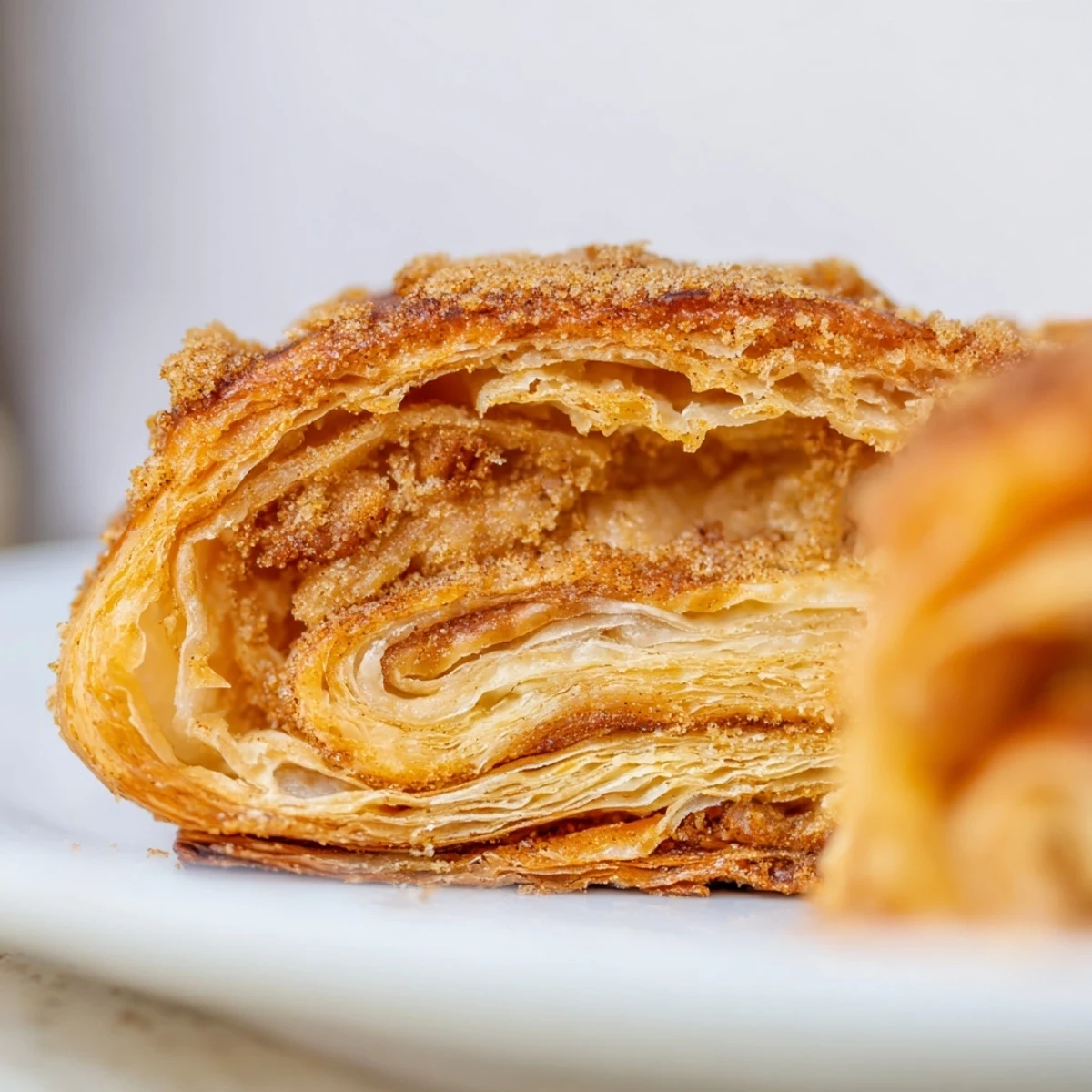 Buttery Cinnamon Sugar Puff Pastry Palmiers with visible cinnamon specks and delicate lattice texture are arranged on a wooden serving board.