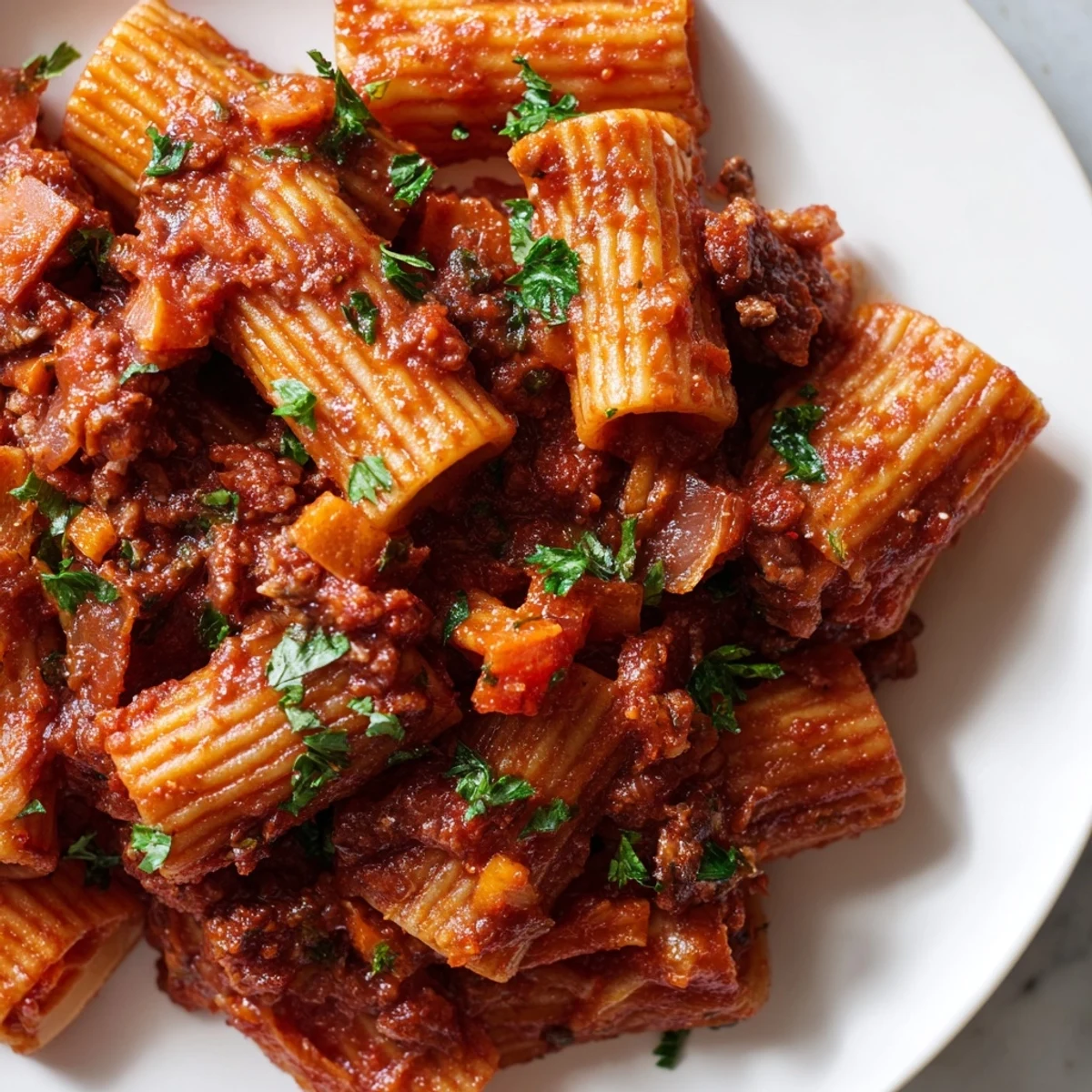 Rich, red Slow Cooker Ragu Sauce simmering in a slow cooker with steam rising.