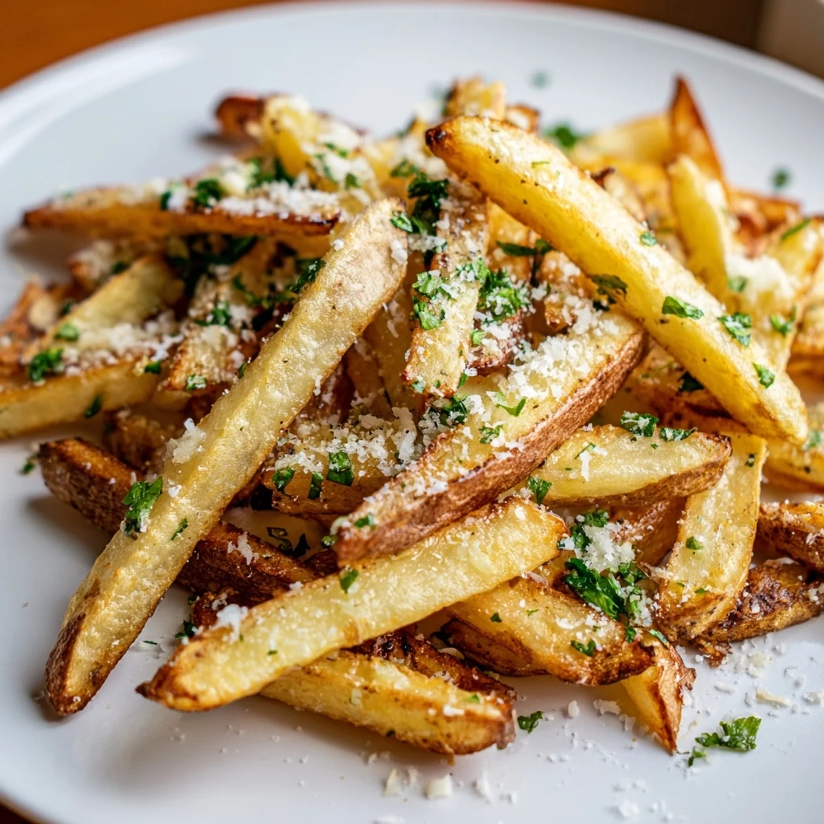 Fresh herb and garlic Roasted Fries with Garlic emerging from the oven, golden and perfectly crisp.