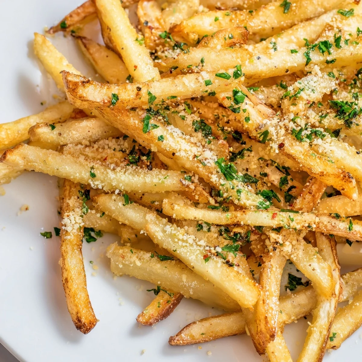 Garlic-scented Roasted Fries with Garlic served hot in a rustic bowl with dipping sauce nearby.