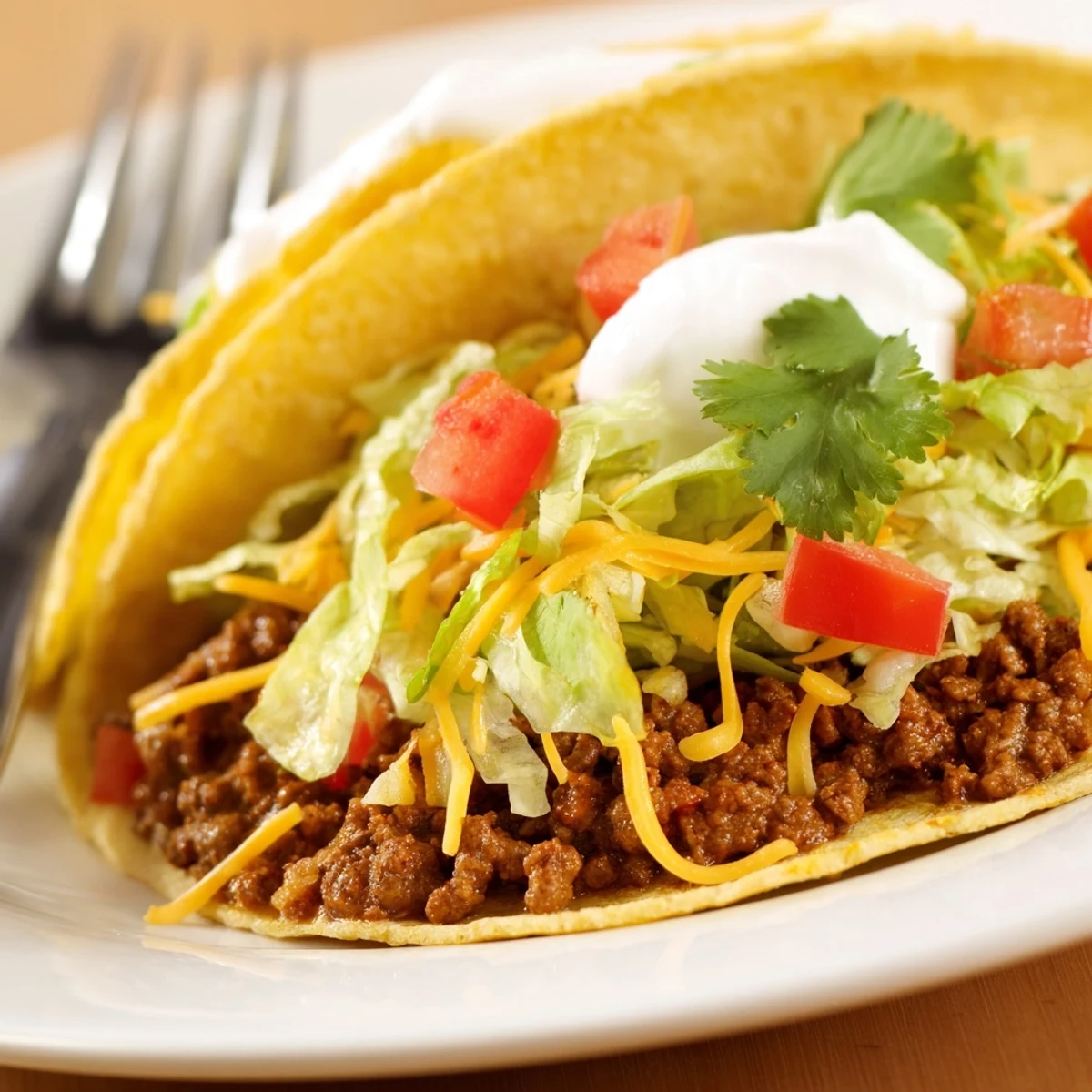 Golden brown ground beef mixture steaming in a skillet, ready for taco night assembly.