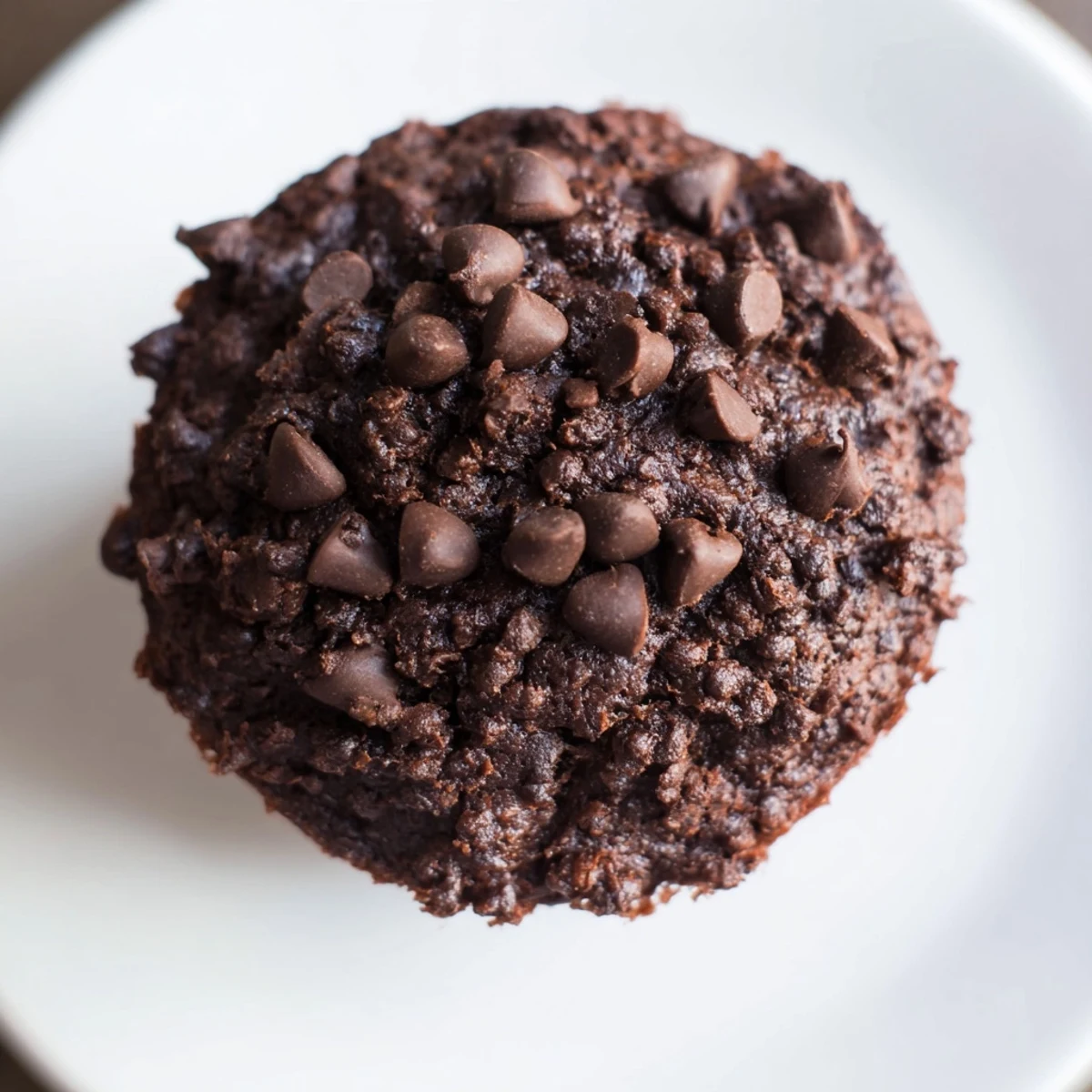 Freshly baked Chocolate Muffin tops with crisp edges and melty semisweet chips sit on a cooling rack.
