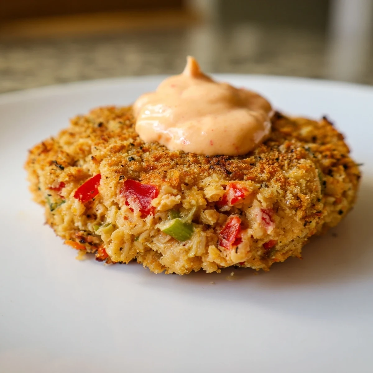 Golden-brown Spicy Tuna Cakes with Sriracha Mayo resting on a plate next to fresh lime wedges.
