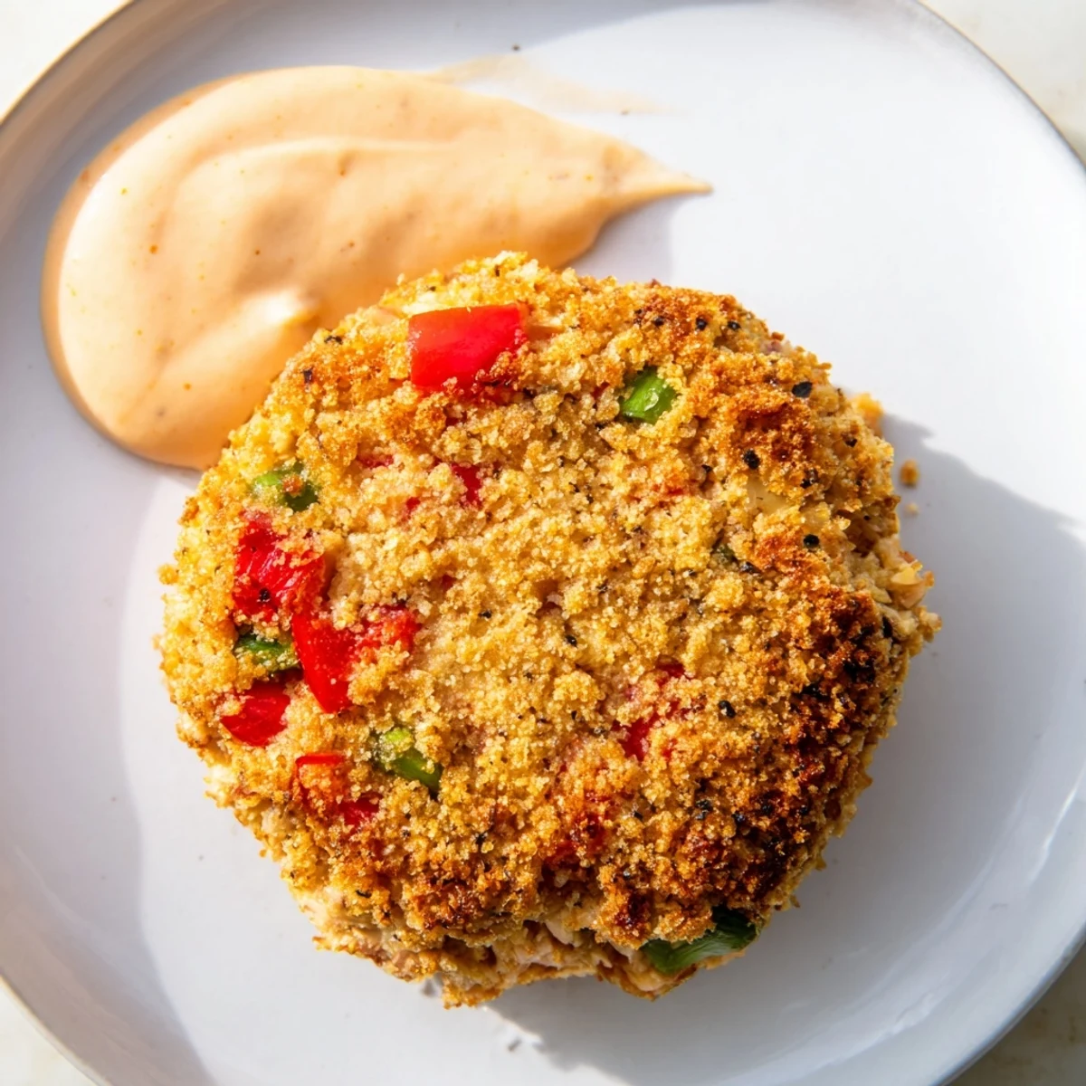 Freshly made Spicy Tuna Cakes with Sriracha Mayo ready to serve as an appetizer or light meal.