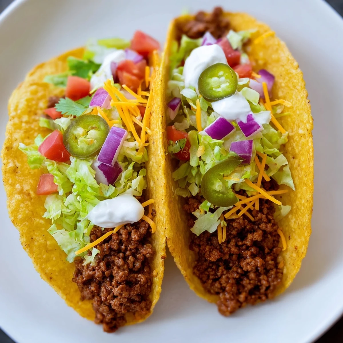 Freshly assembled Beef Tacos with vibrant toppings, ready to serve for a fun Mexican-inspired family dinner.