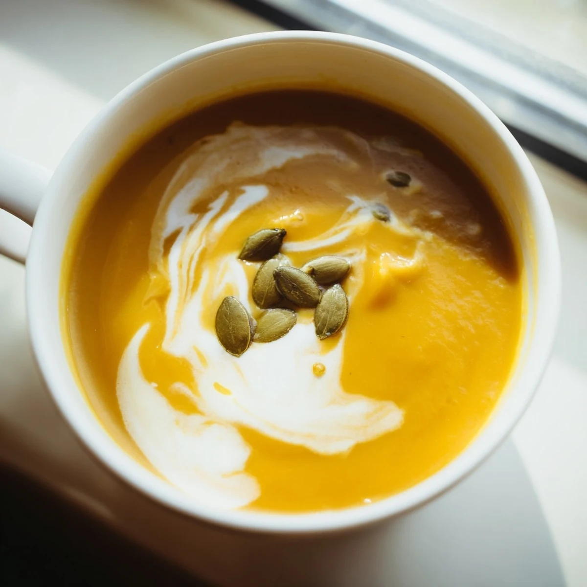 Steaming bowl of homemade roasted butternut squash and apple soup, with visible chunks of tender squash and aromatic spices.  