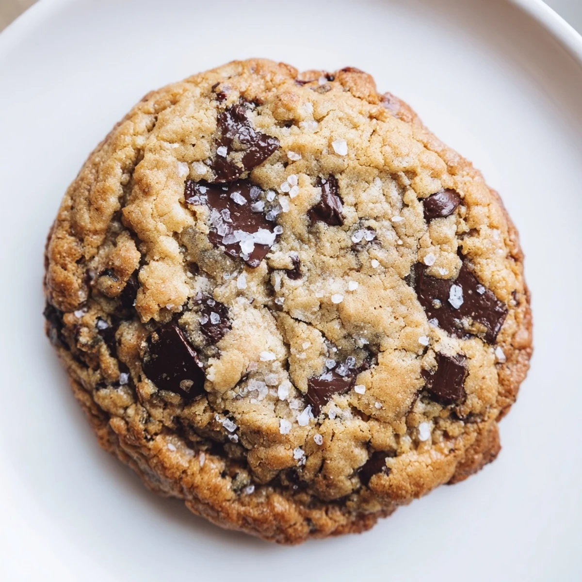 A stack of warm Chocolate Chip Cookies with Sea Salt next to a tall glass of cold milk for dipping.  