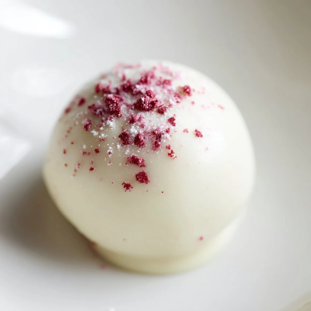 Creamy White Chocolate Raspberry Truffles with a powdered sugar dusting, paired with a steaming cup of black tea.