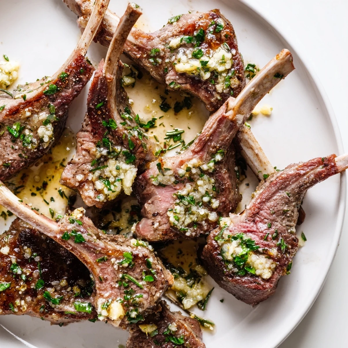 Four sizzling Air Fryer Lamb Chops with Lemon Butter emerge from the appliance, ready to be drizzled with sauce.