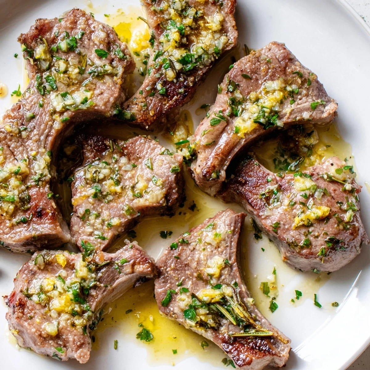 Perfectly cooked Air Fryer Lamb Chops with Lemon Butter are served alongside roasted asparagus for a gluten-free dinner.