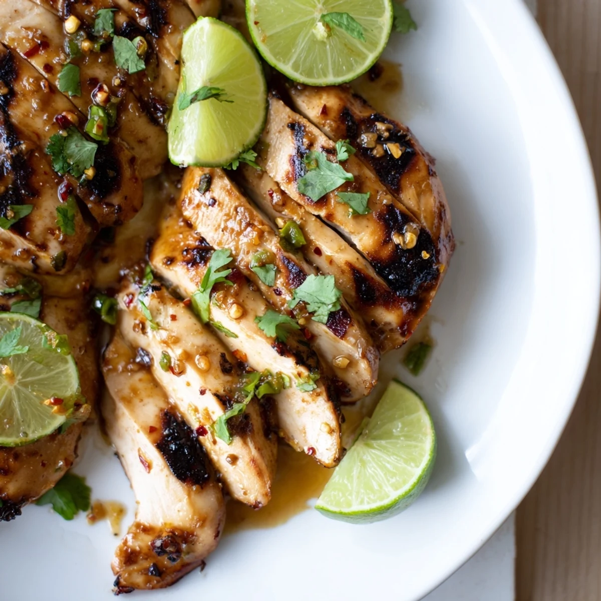 Sizzling Spicy Honey Lime Chicken breasts on a grill, glistening with a sweet and tangy glaze.