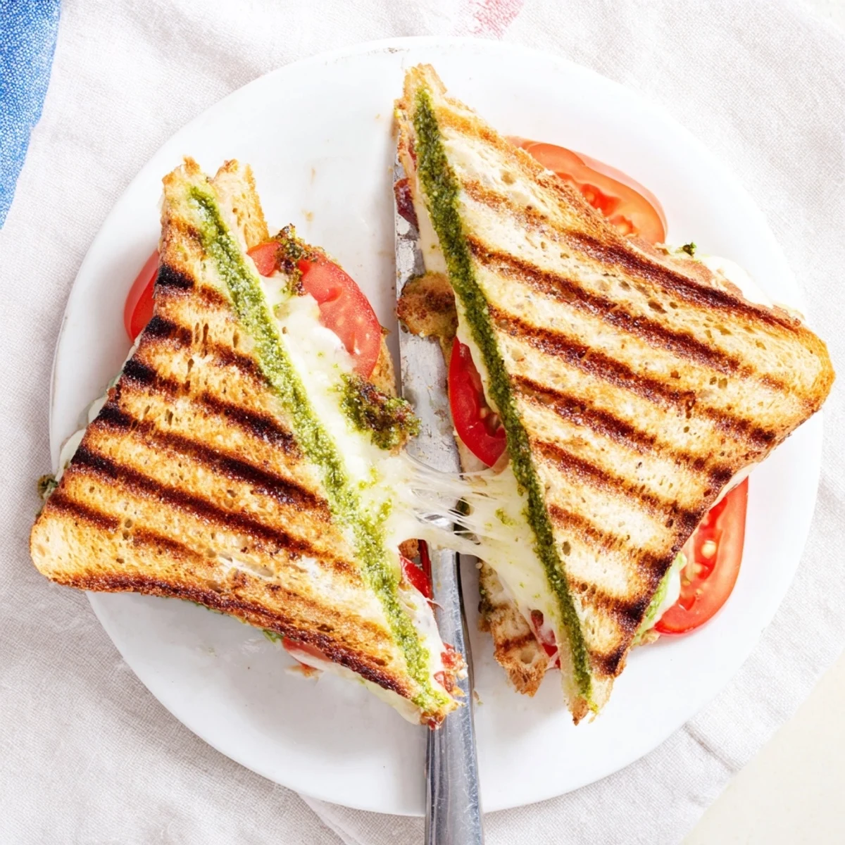 Crispy sourdough slices with melted mozzarella and fresh basil pesto, forming the Best Pesto Grilled Cheese.