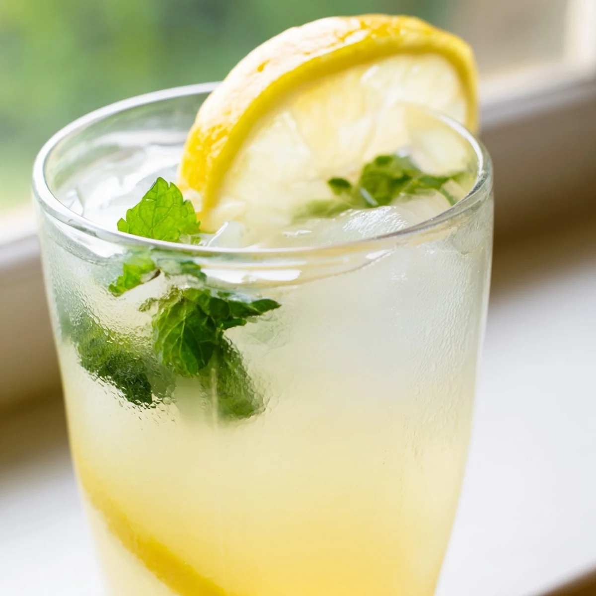 Garnished Easy Limoncello Mocktail Refreshing Drink in a glass with fresh mint and lemon.
