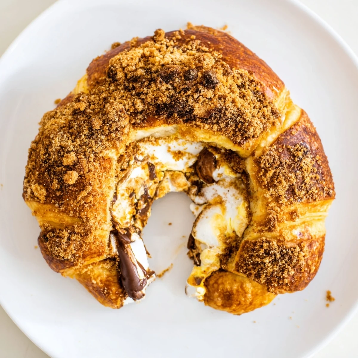 Golden-baked Smores Crescent Rolls revealing a sweet, melty interior perfect for a quick dessert.