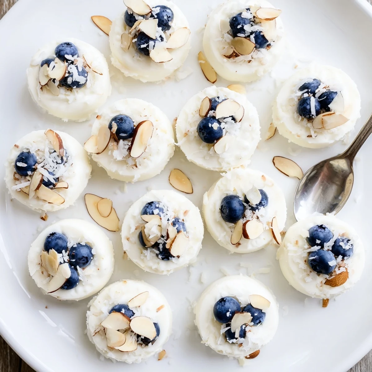 Close-up shot of Blueberry Greek Yogurt Bites showcasing creamy texture and honey drizzle