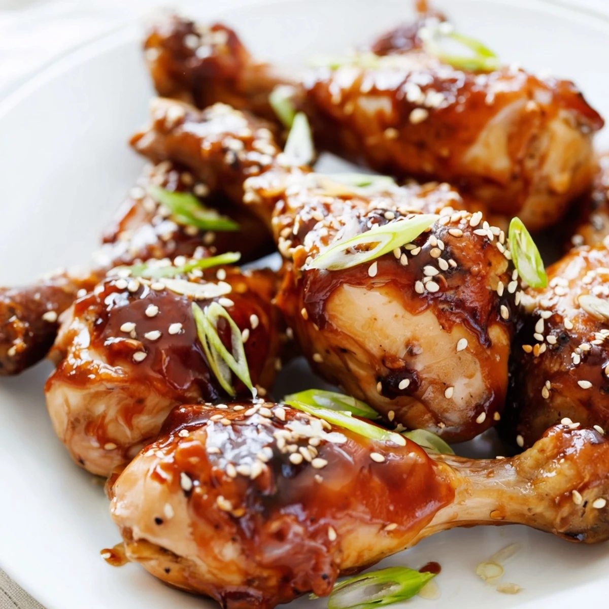 Slow cooker Asian glazed chicken drumsticks coated in sticky savory-sweet sauce with sesame seeds