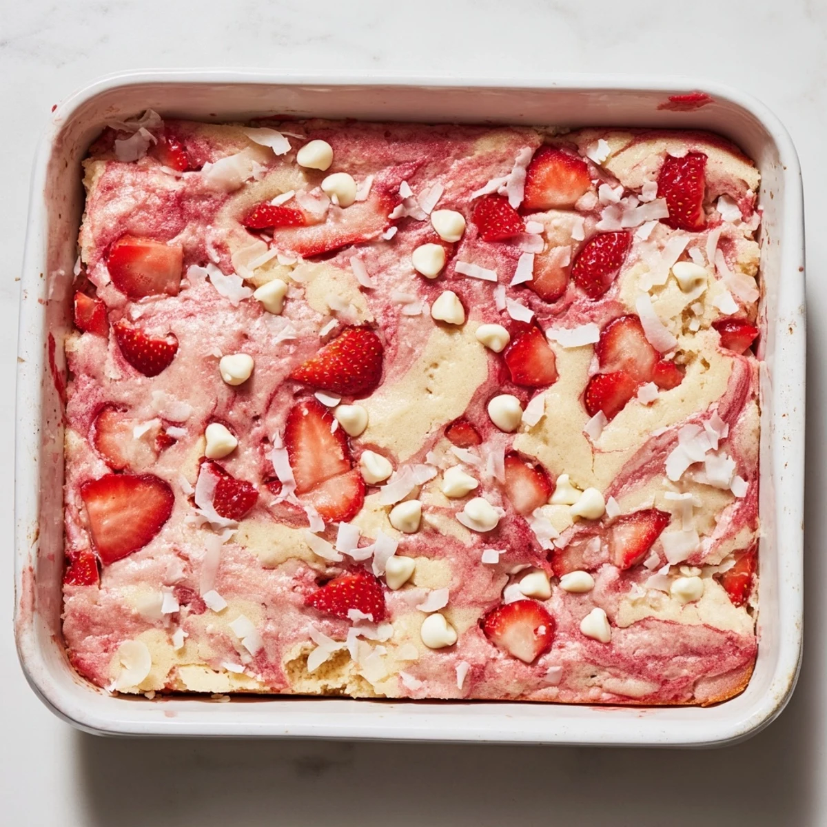 Sliced fresh strawberries ripple through this irresistible strawberry earthquake cake with cream cheese