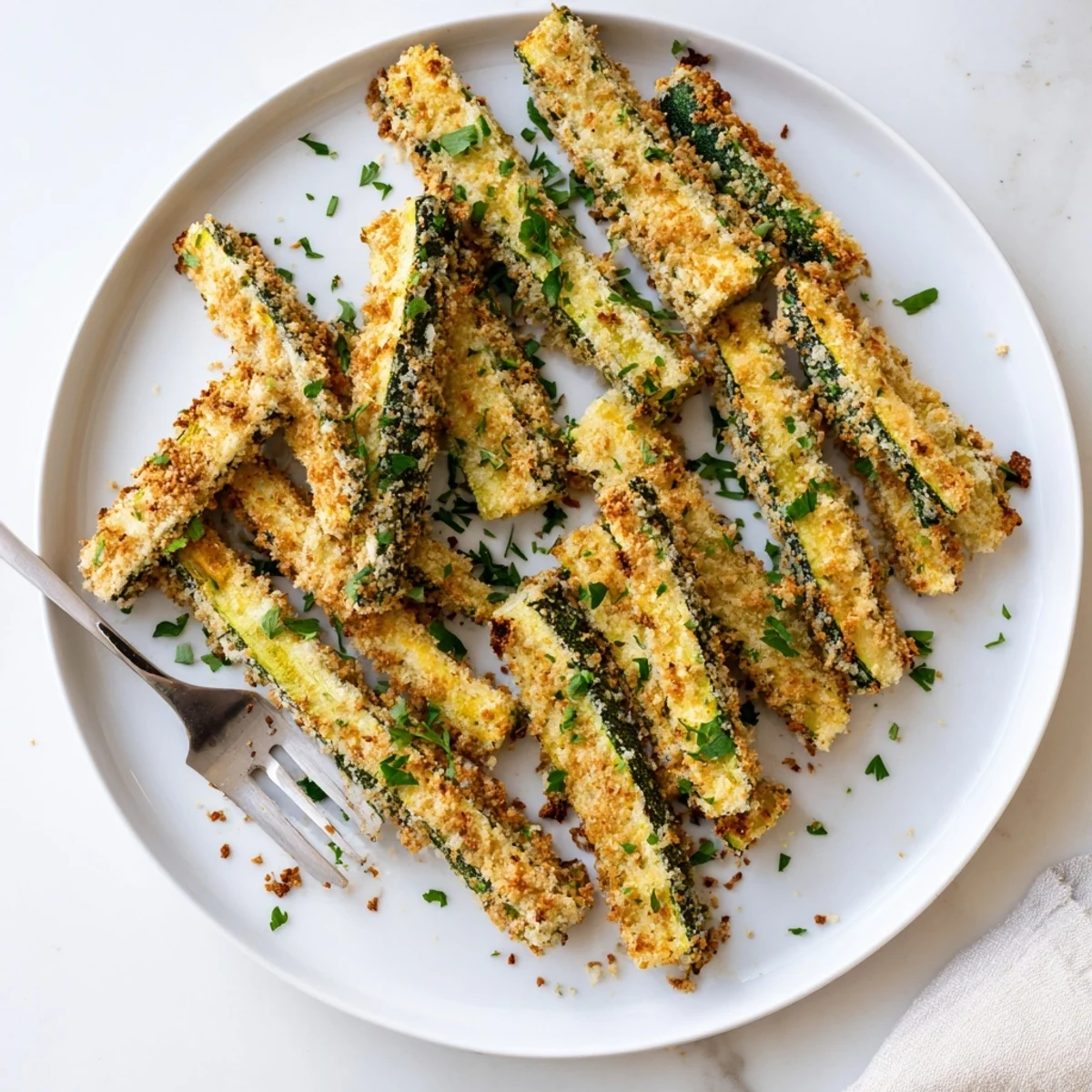 Baked zucchini fries showing crunchy texture and golden exterior perfect for keto gluten-free snacking