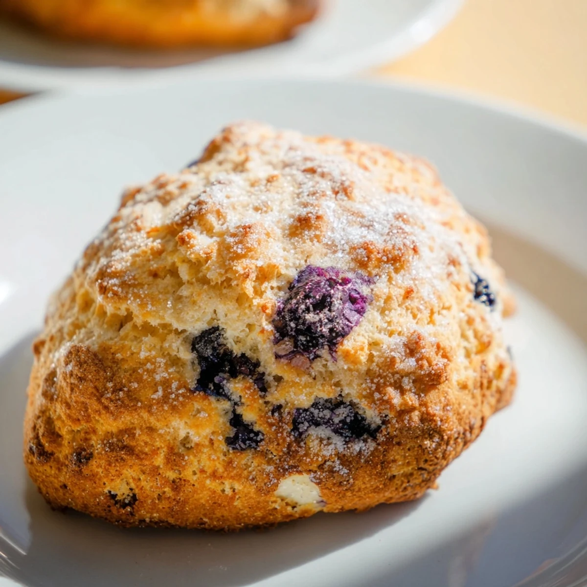 Tender Vietnamese cinnamon blueberry scones dusted with coarse sugar ready for breakfast