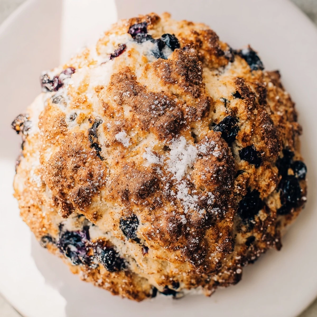 Stack of warm Vietnamese cinnamon blueberry scones bursting with plump blueberries and aromatic spice